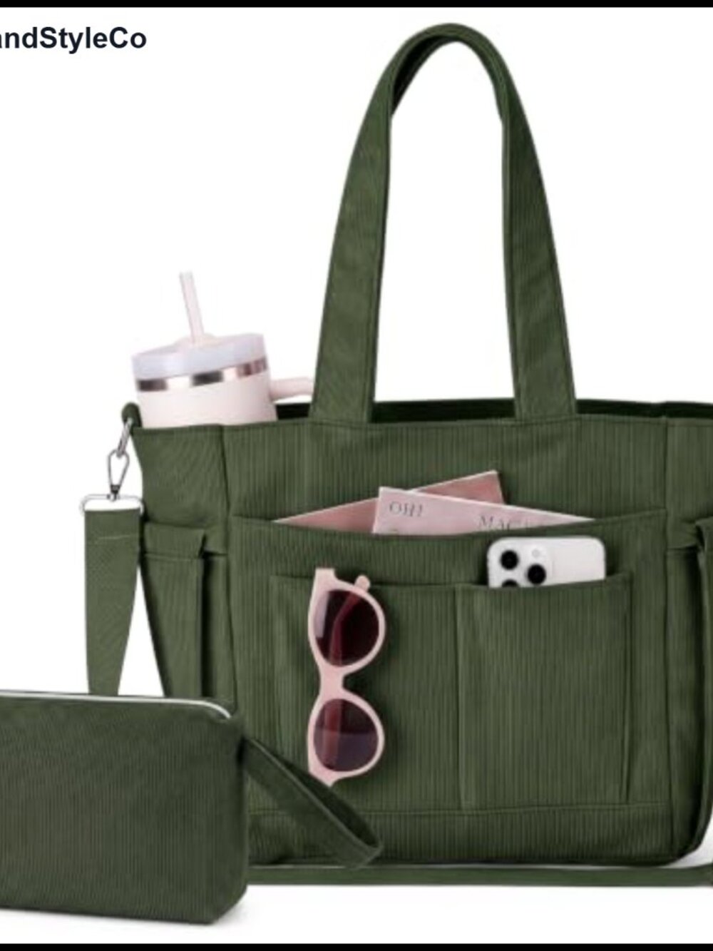 Women's Corduroy Tote Bag Multi-Pocket Shoulder Handbag